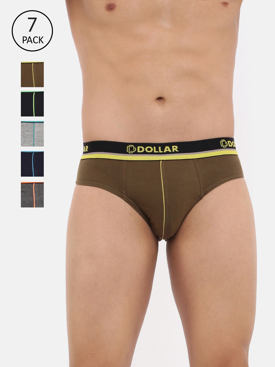 

Dollar Bigboss Men's Solid Pack of 7 Super Combed Cotton Brief MDBR07-PO7, Multi