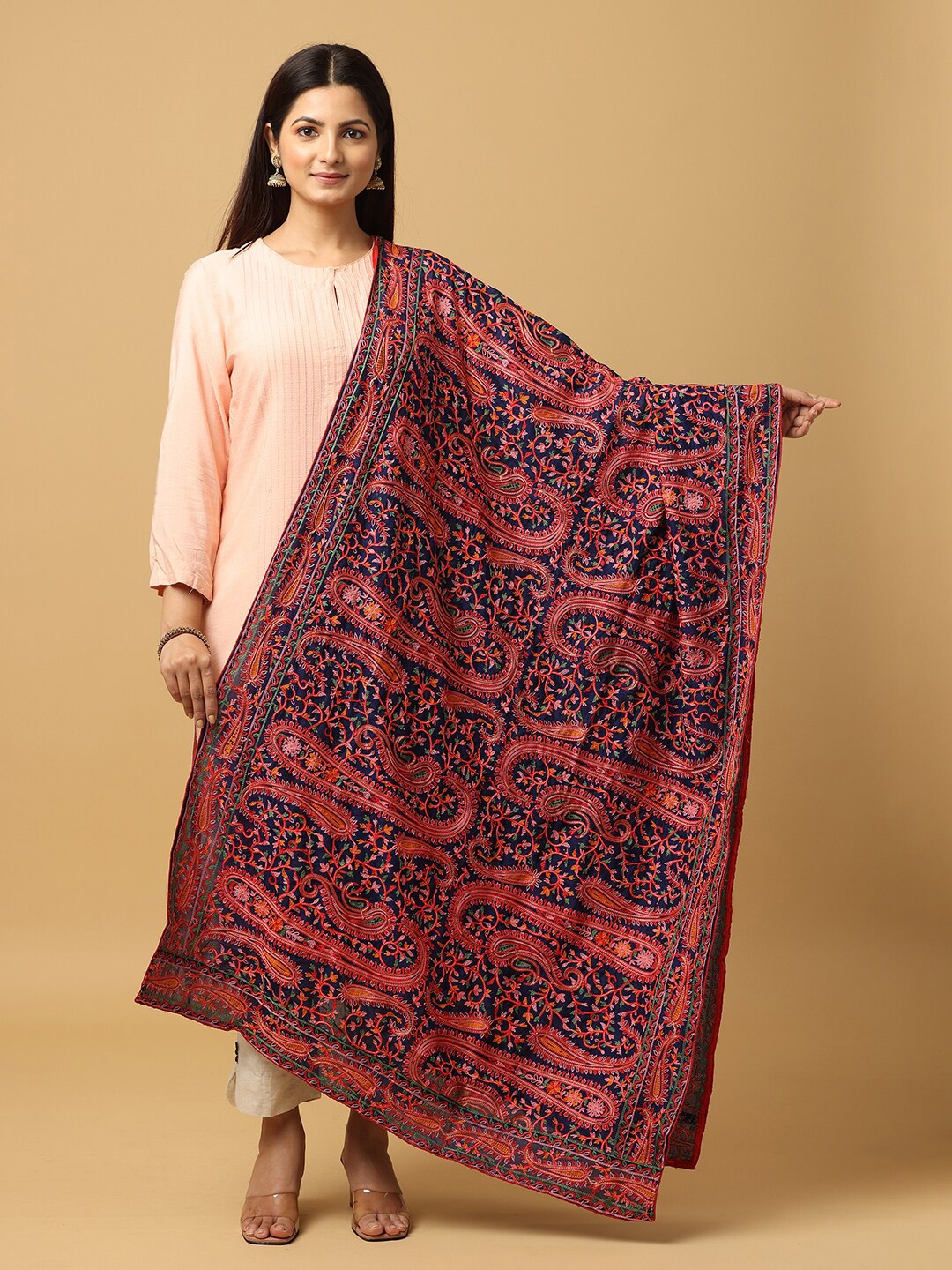 

VASTRANAND Ethnic Motifs Embroidered Dupatta with Thread Work, Navy blue