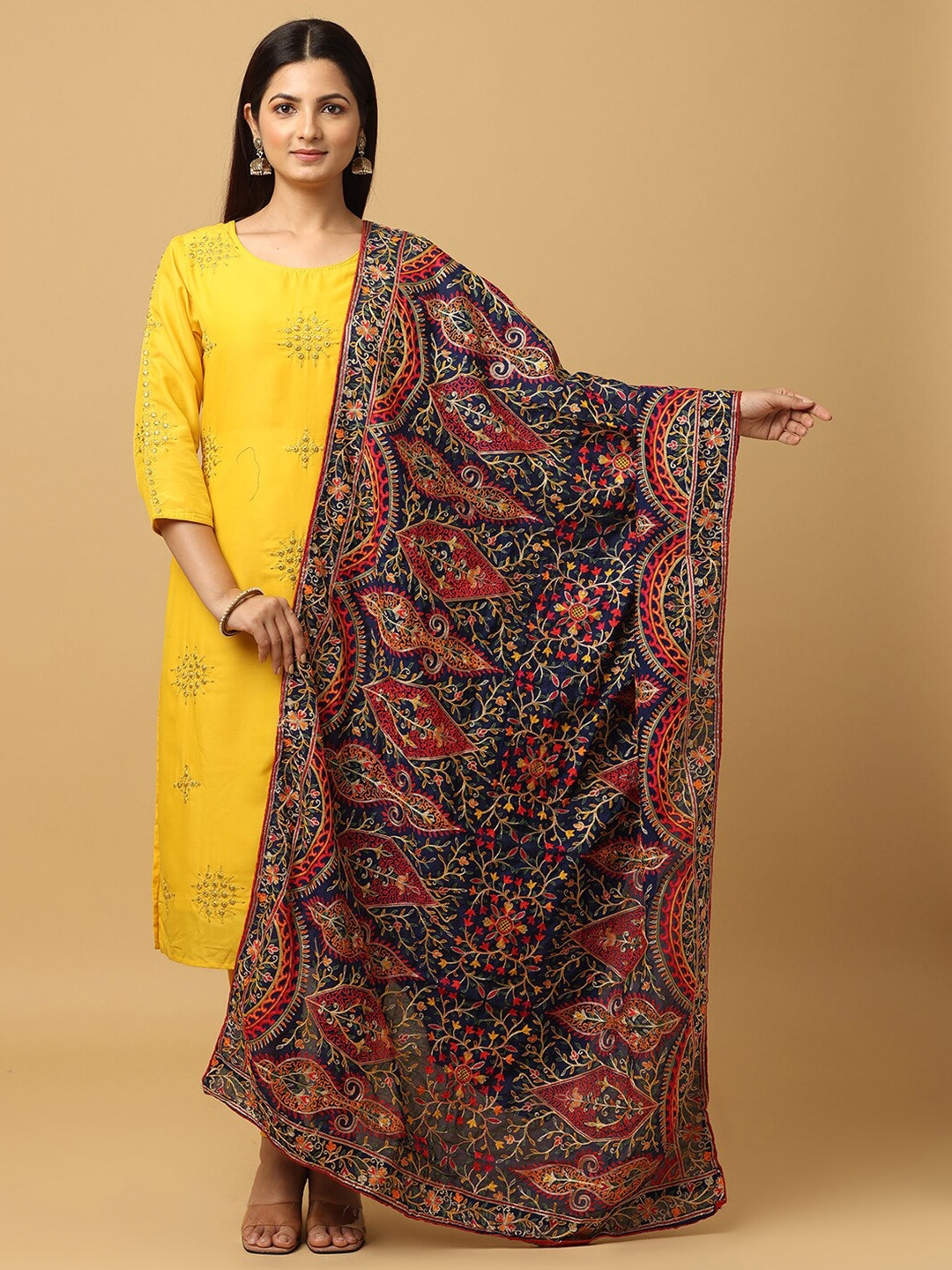 

VASTRANAND Ethnic Motifs Embroidered Dupatta with Thread Work, Navy blue