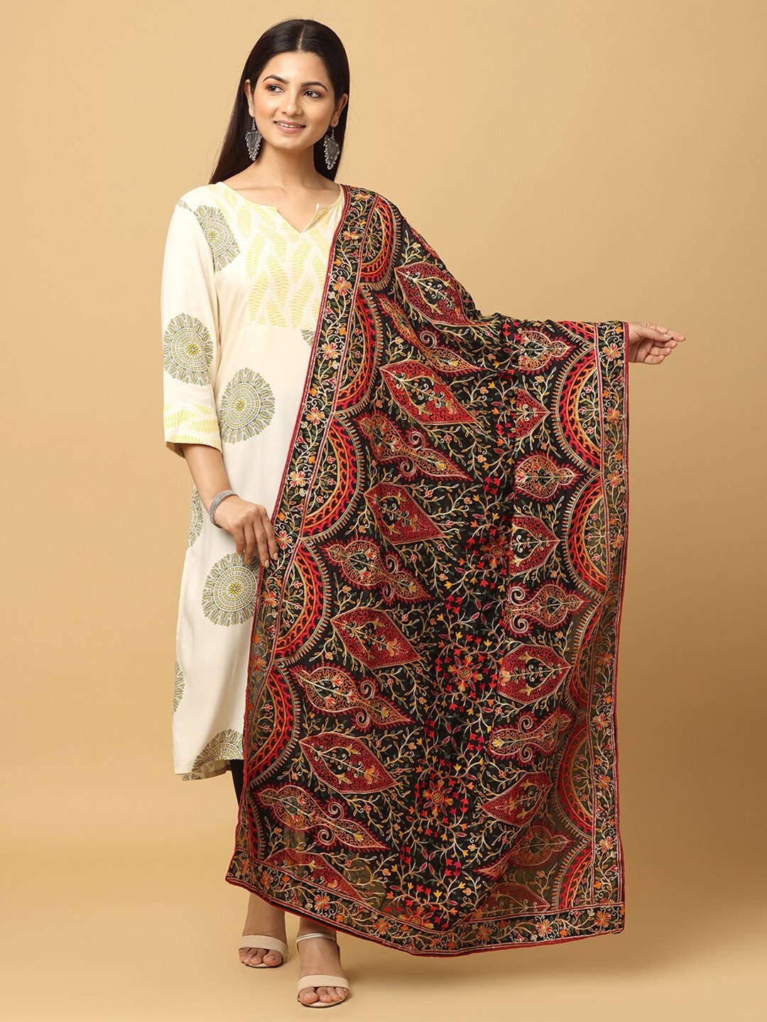 

VASTRANAND Ethnic Motifs Embroidered Dupatta, Black