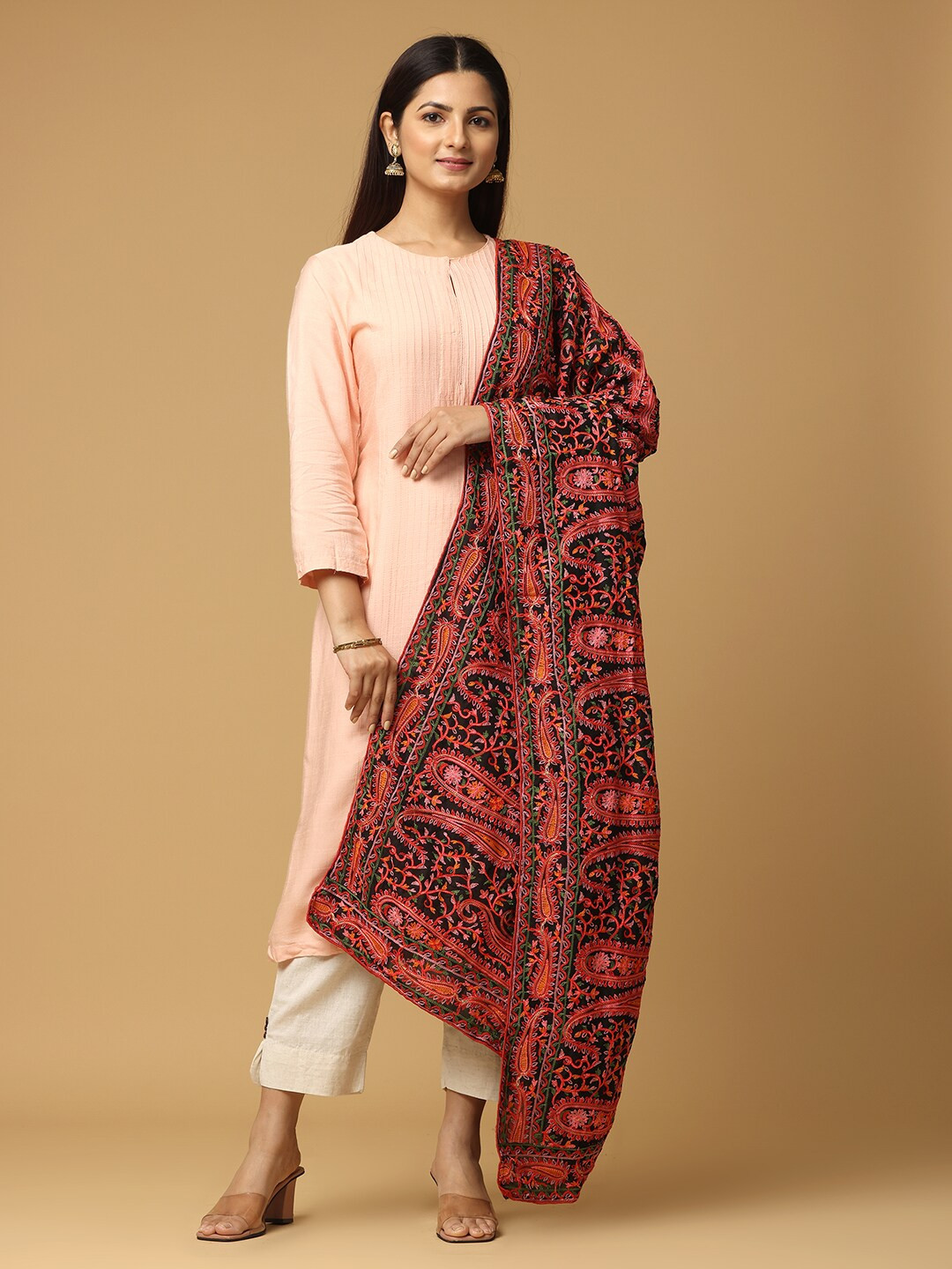 

VASTRANAND Paisley Embroidered Dupatta, Black