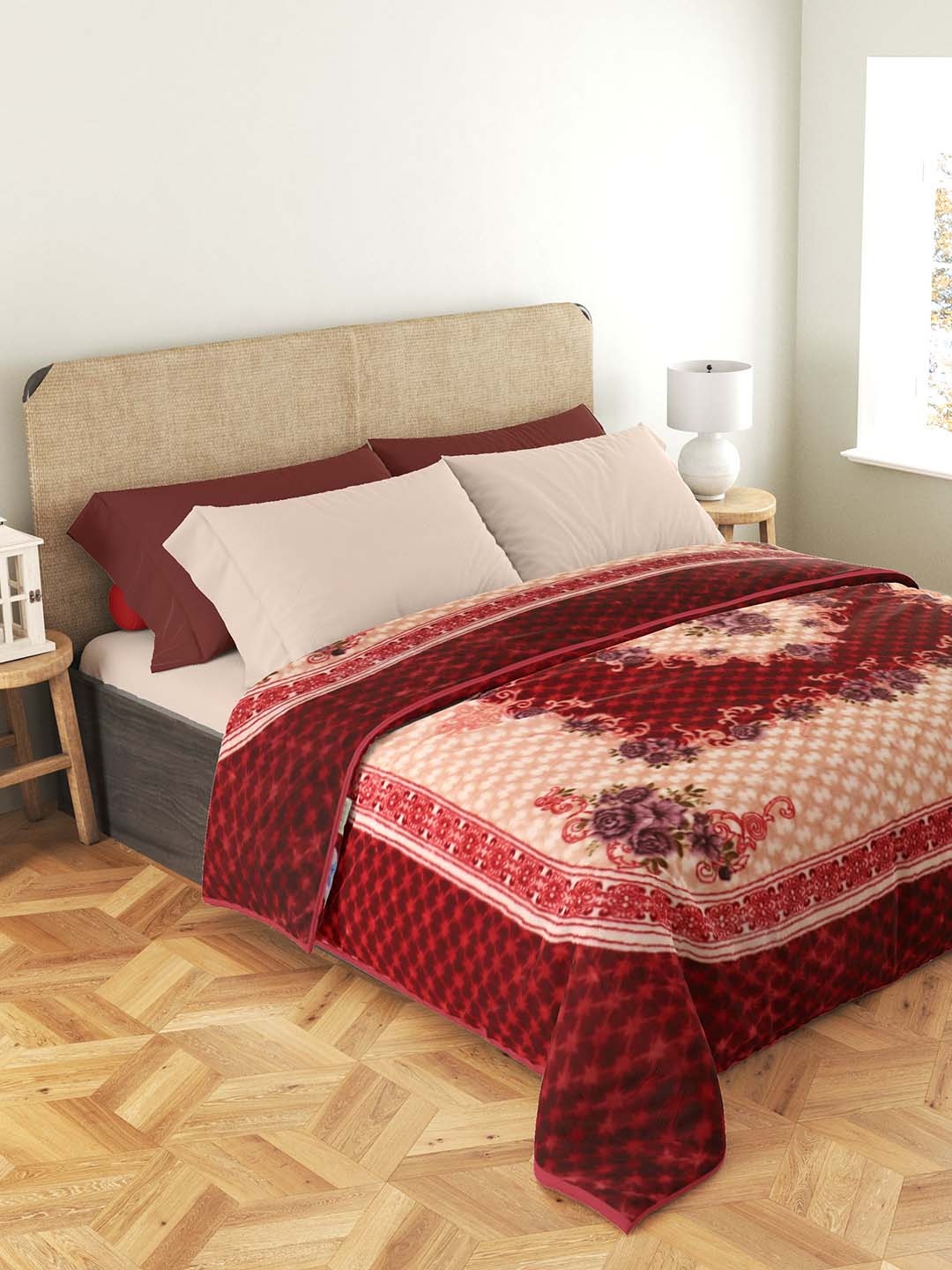 

Nivasam Red & Cream-Coloured Ethnic Motifs Mink Mild Winter 500 GSM Double Bed Blanket