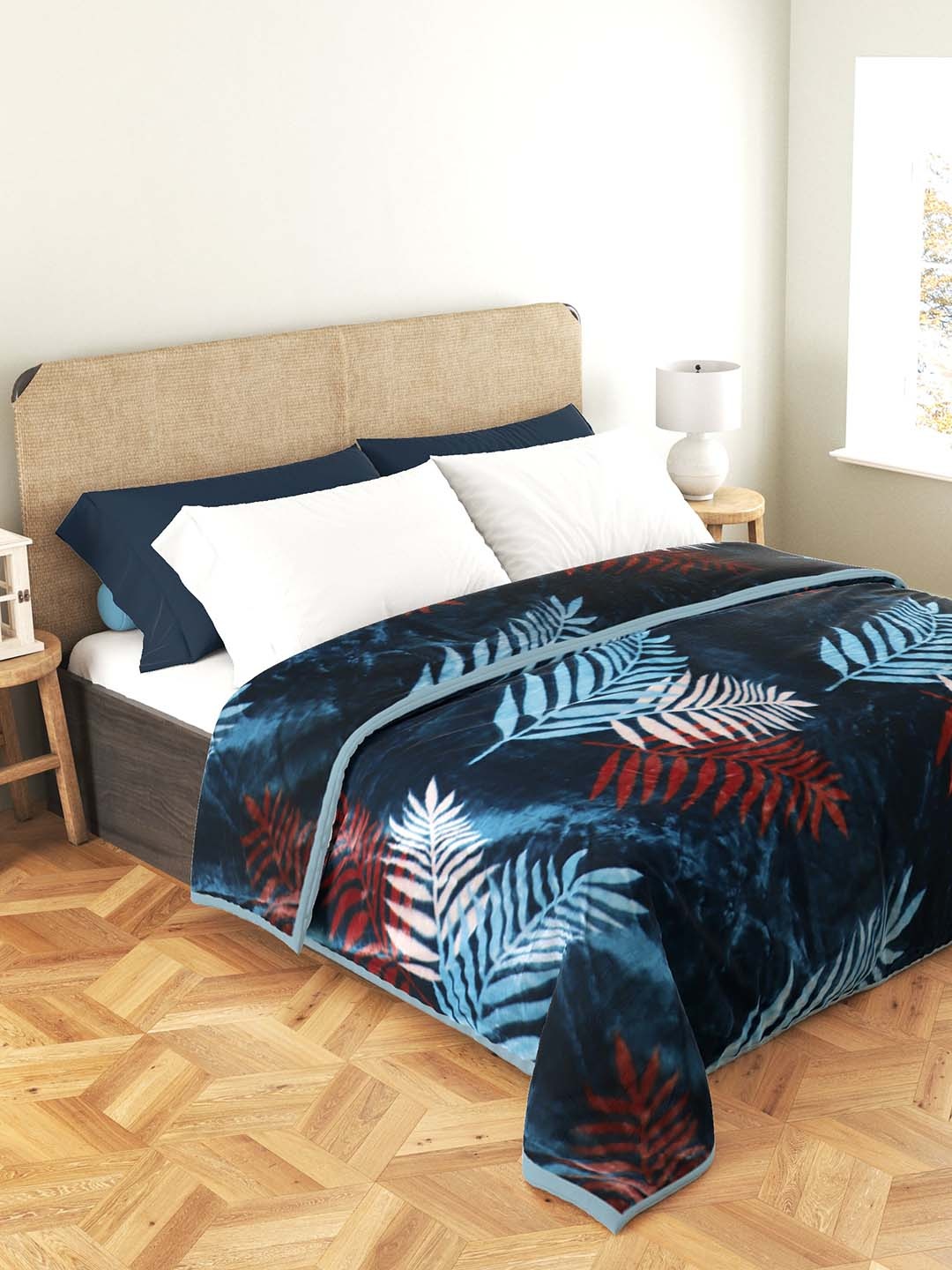 

Nivasam Blue & Red Floral Mink Mild Winter 500 GSM Double Bed Blanket