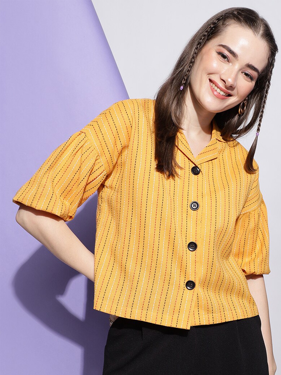 

J Turritopsis Striped Classic Cotton Casual Shirt, Yellow