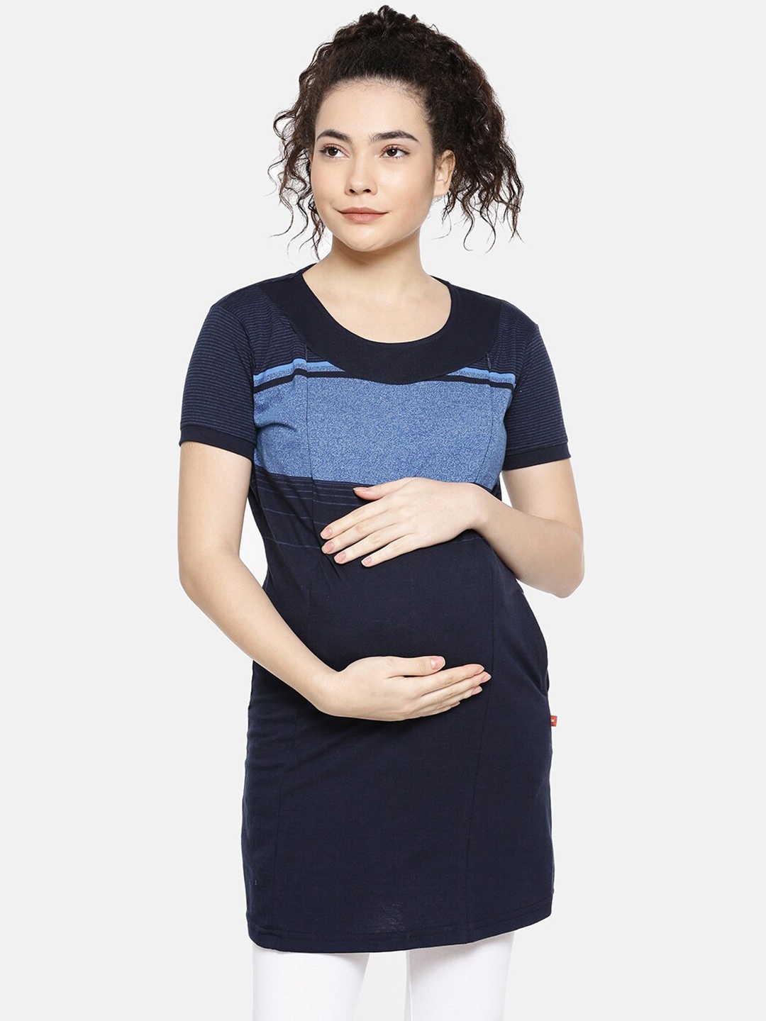 

GOLDSTROMS Colourblocked Maternity Longline Top, Navy blue