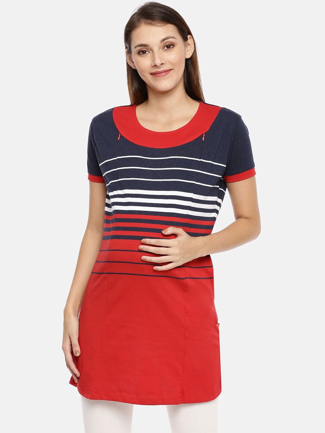 

GOLDSTROMS Horizontal Striped Longline Maternity Top, Red