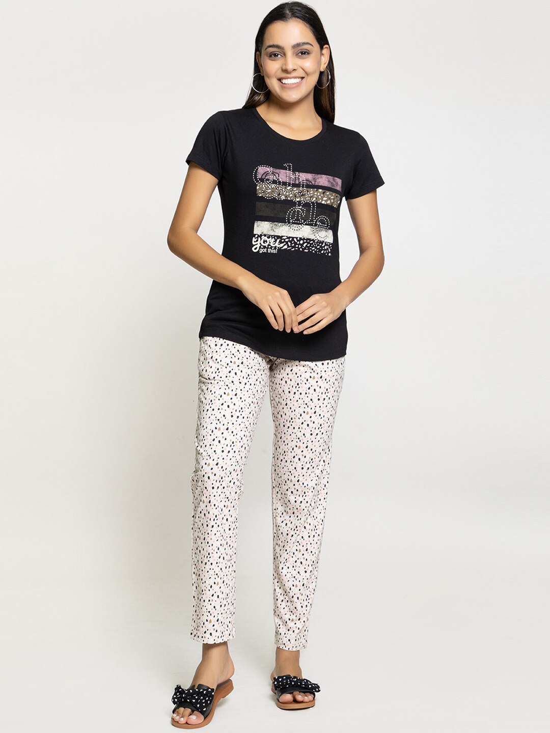 

Night Platter Graphic Printed Pure Cotton Night suit, Black