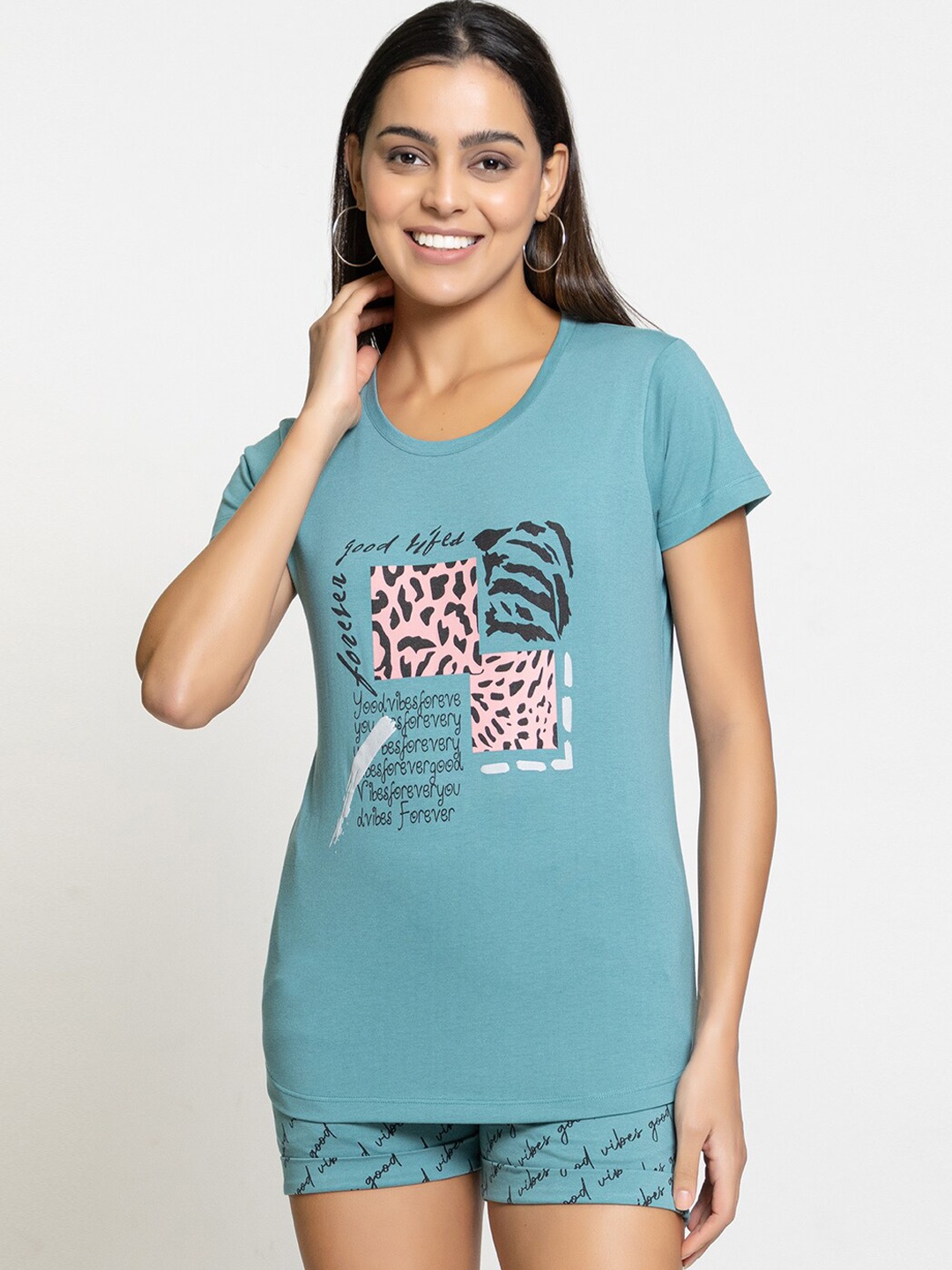 

Night Platter Graphic Printed Pure Cotton Night suit, Blue