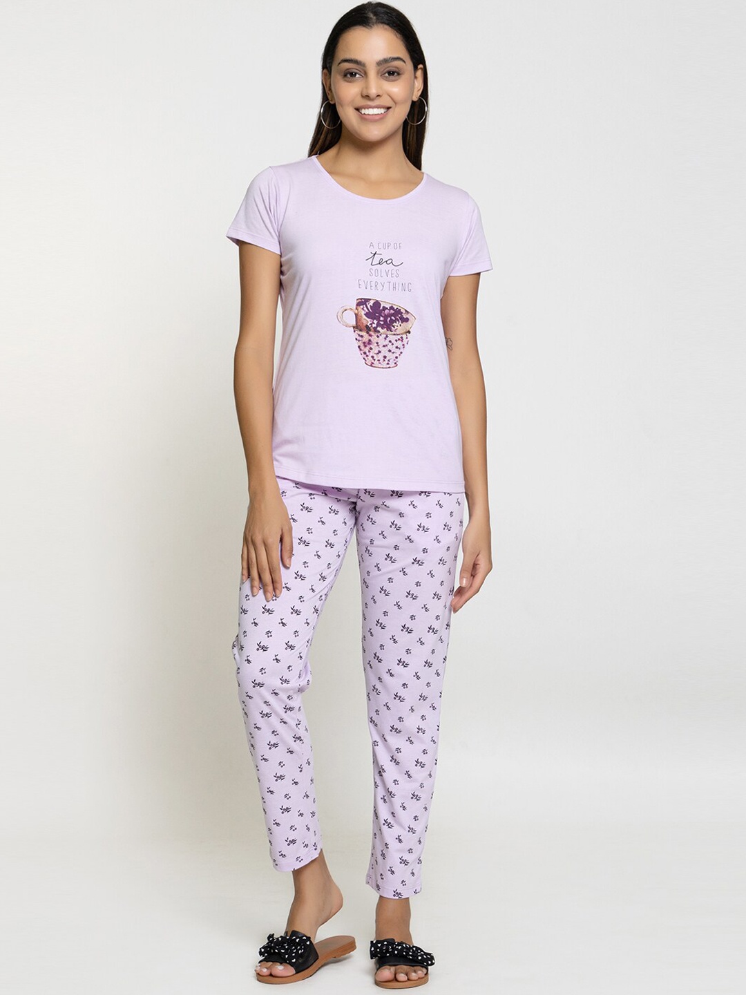 

Night Platter Graphic Printed Pure Cotton Night suit, Lavender