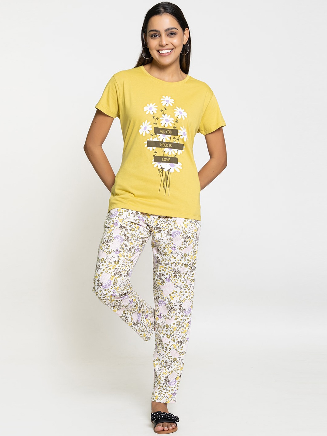 

Night Platter Floral Printed Pure Cotton Night suit, Yellow