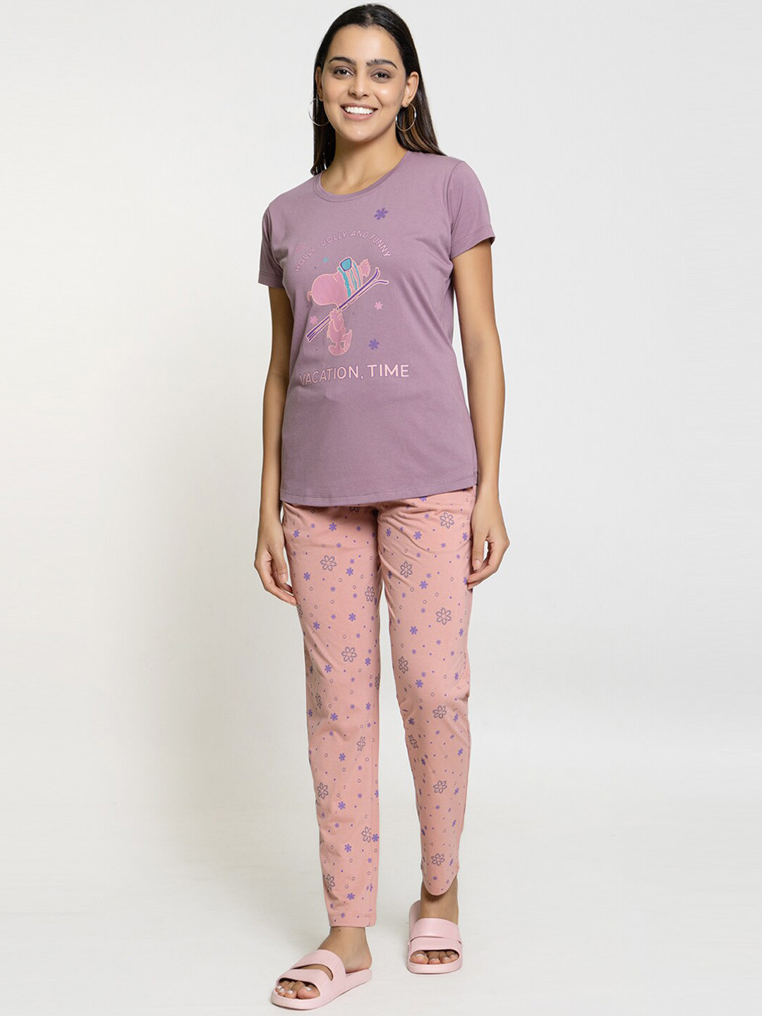 

Night Platter Conversational Printed Pure Cotton Night Suit, Purple