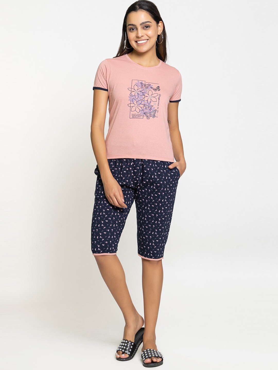 

Night Platter Floral Printed Pure Cotton Night suit, Peach