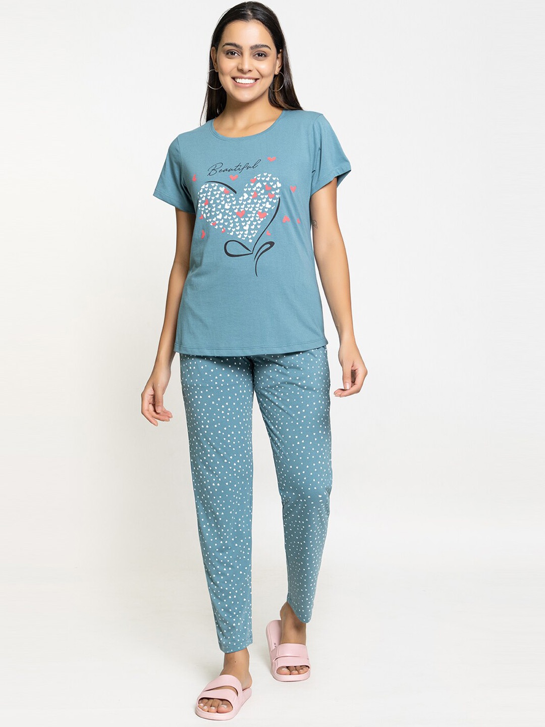

Night Platter Conversational Printed Pure Cotton Night suit, Blue