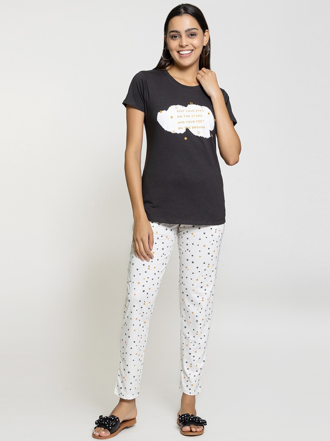 

Night Platter Printed Cotton T-Shirt & Trouser, Black