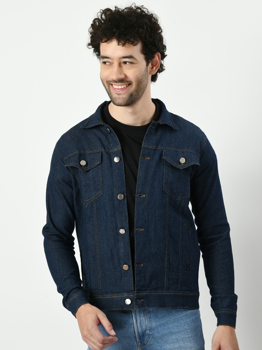 

DKGF FASHION Lightweight Cotton Denim Jacket, Navy blue