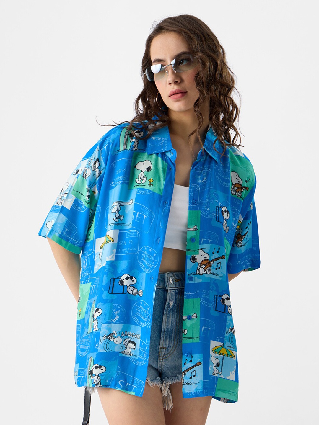 

The Souled Store Relaxed Oversized Conversational Printed Casual Shirt, Blue