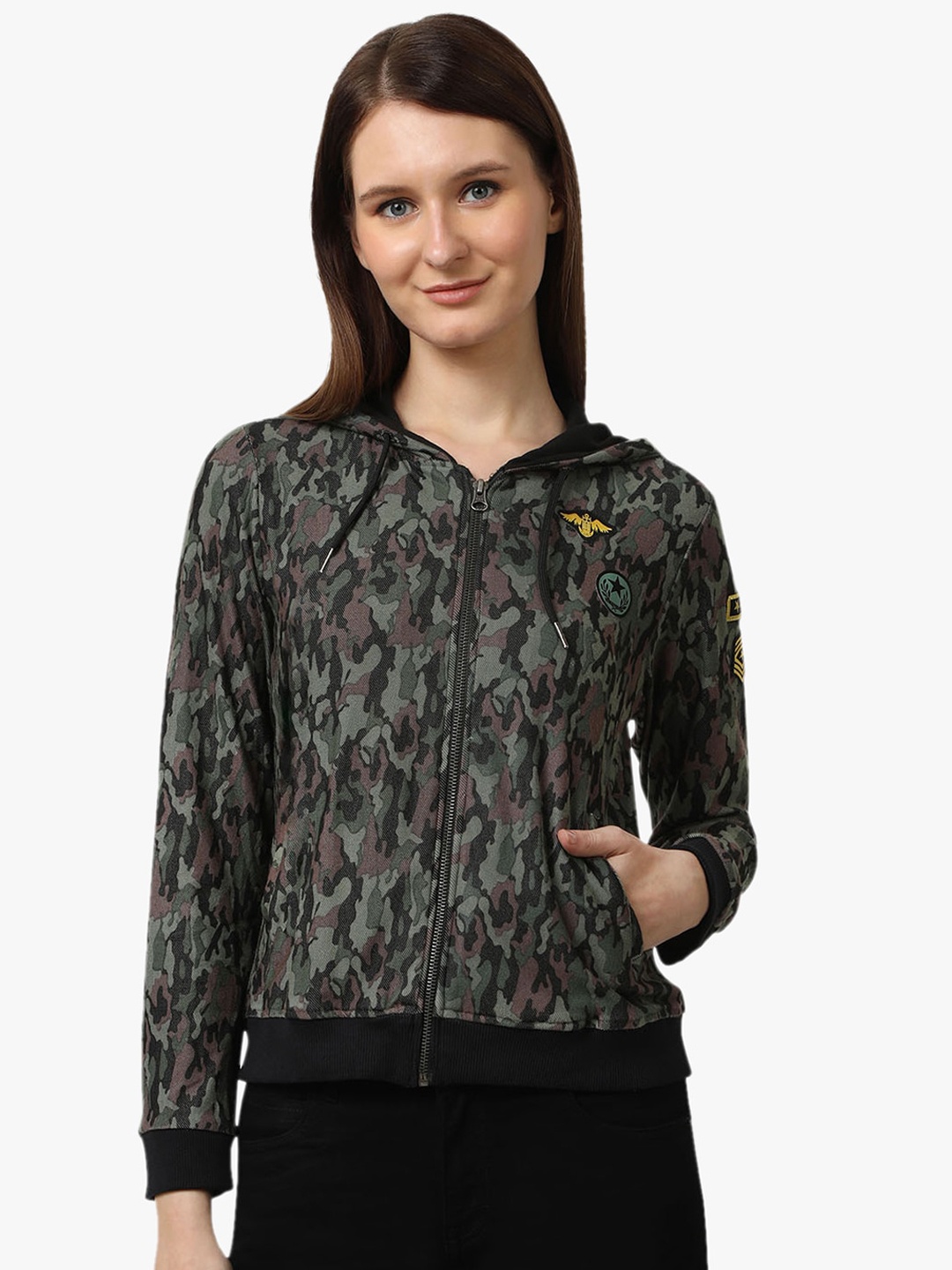 

Recap Camouflage Hooded Bomber Jacket, Black