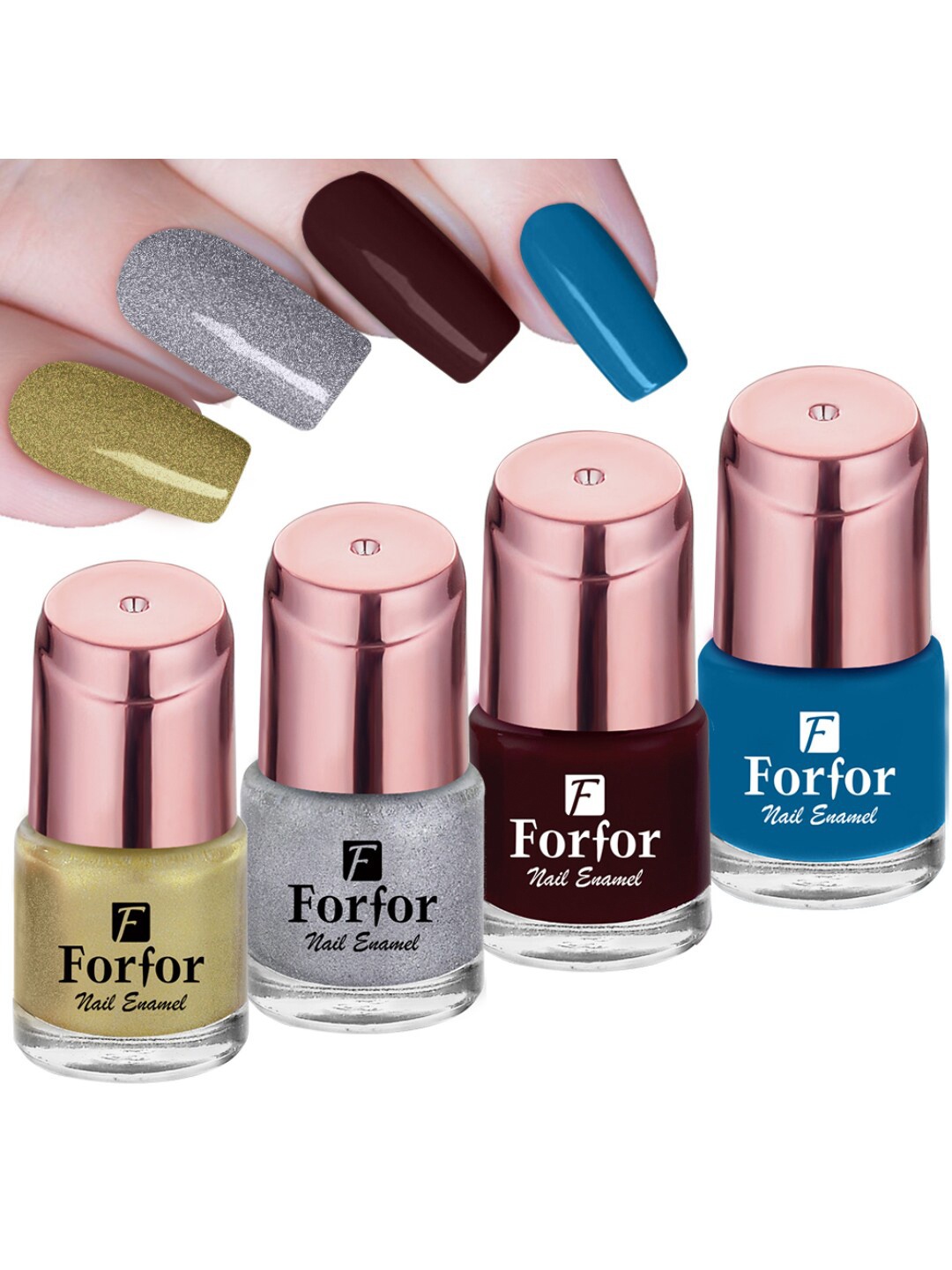 

FORFOR Set Of 4 Perfect Stay Rose Gold Glossy Nail Polish 6ml Each, Multi