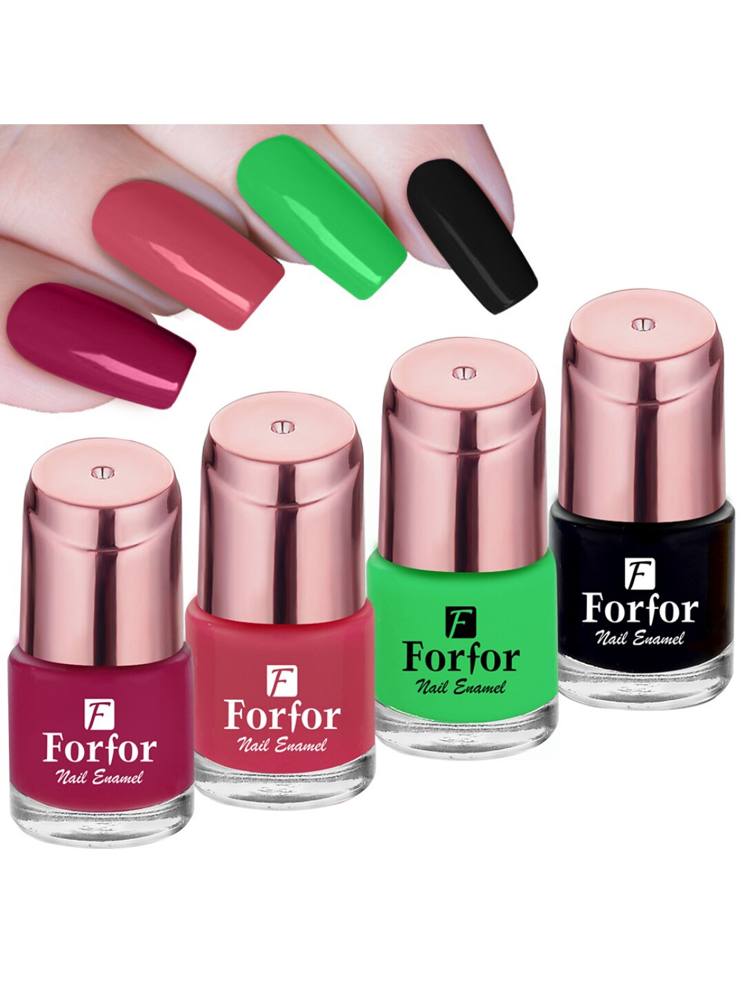 

FORFOR Set Of 4 Perfect Stay Rose Gold Glossy Nail Polish 6ml Each, Multi