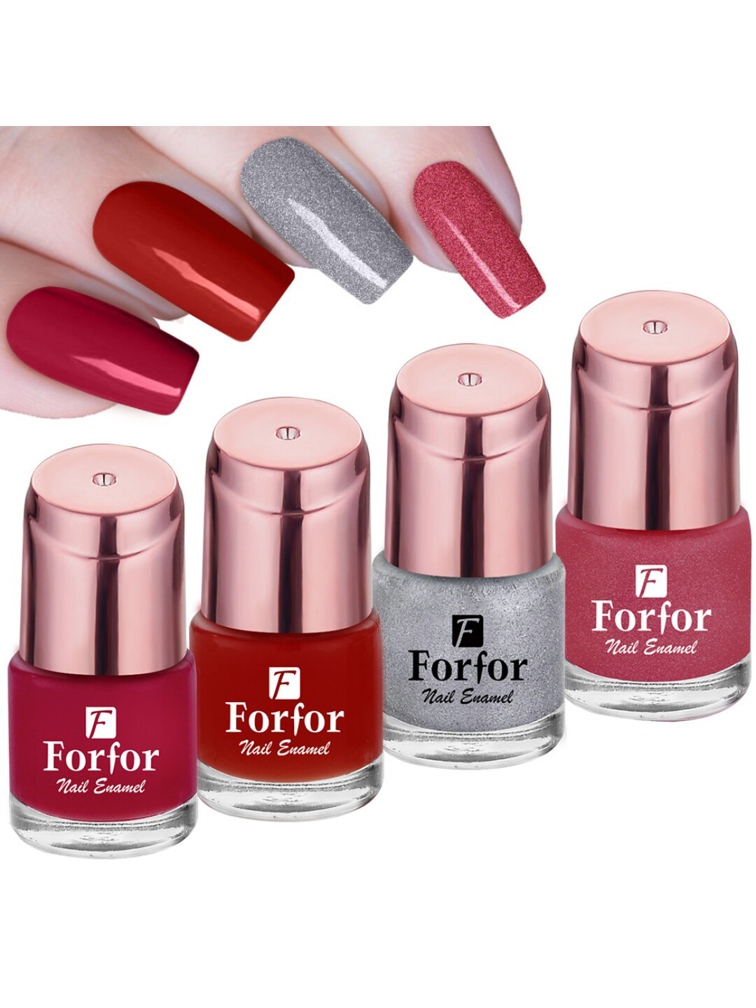 

FORFOR Set Of 4 Perfect Stay Rose Gold Glossy Nail Polish 6ml Each, Multi