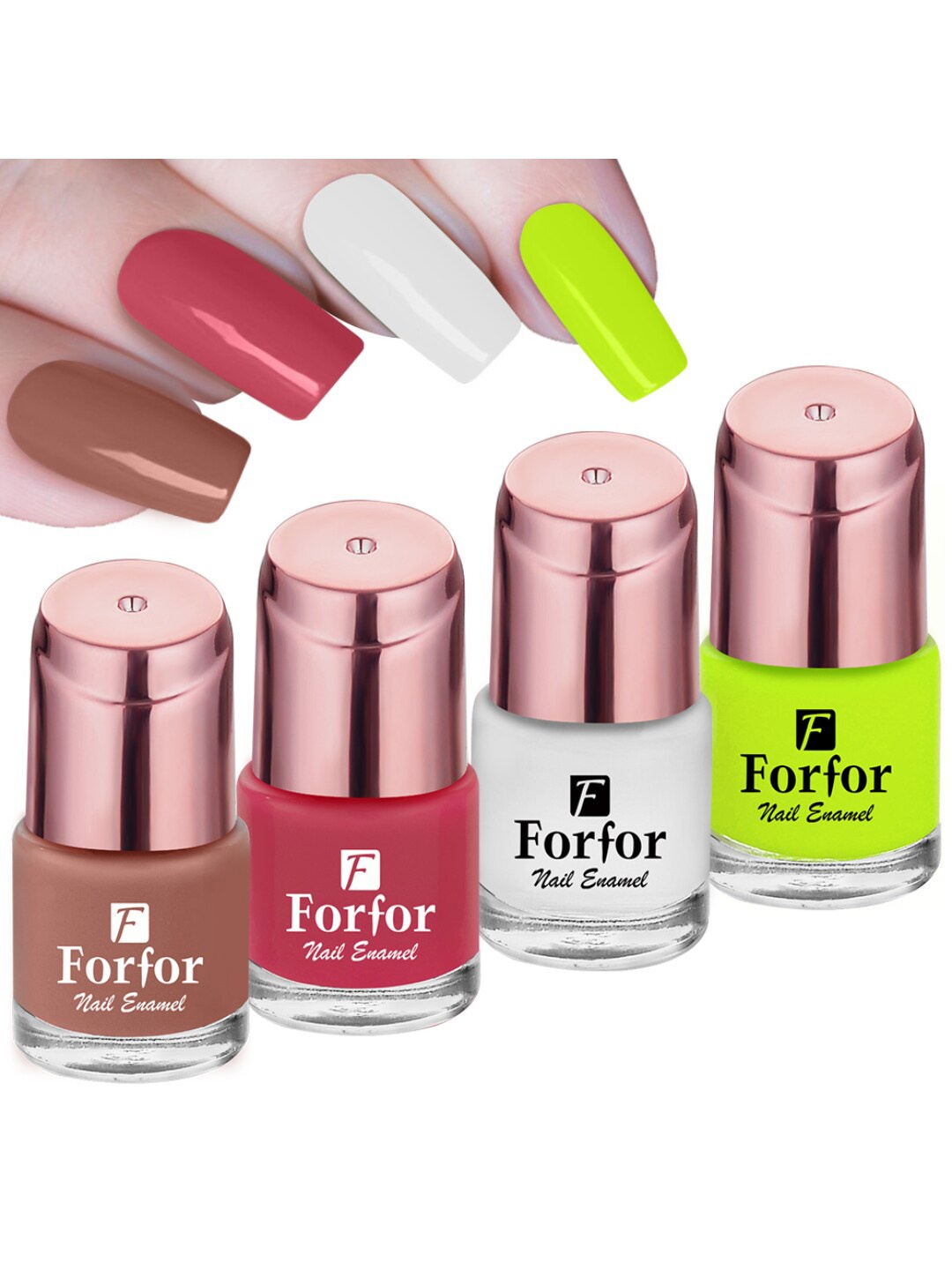 

FORFOR Set Of 4 Perfect Stay Rose Gold Glossy Nail Polish 6ml Each, Multi