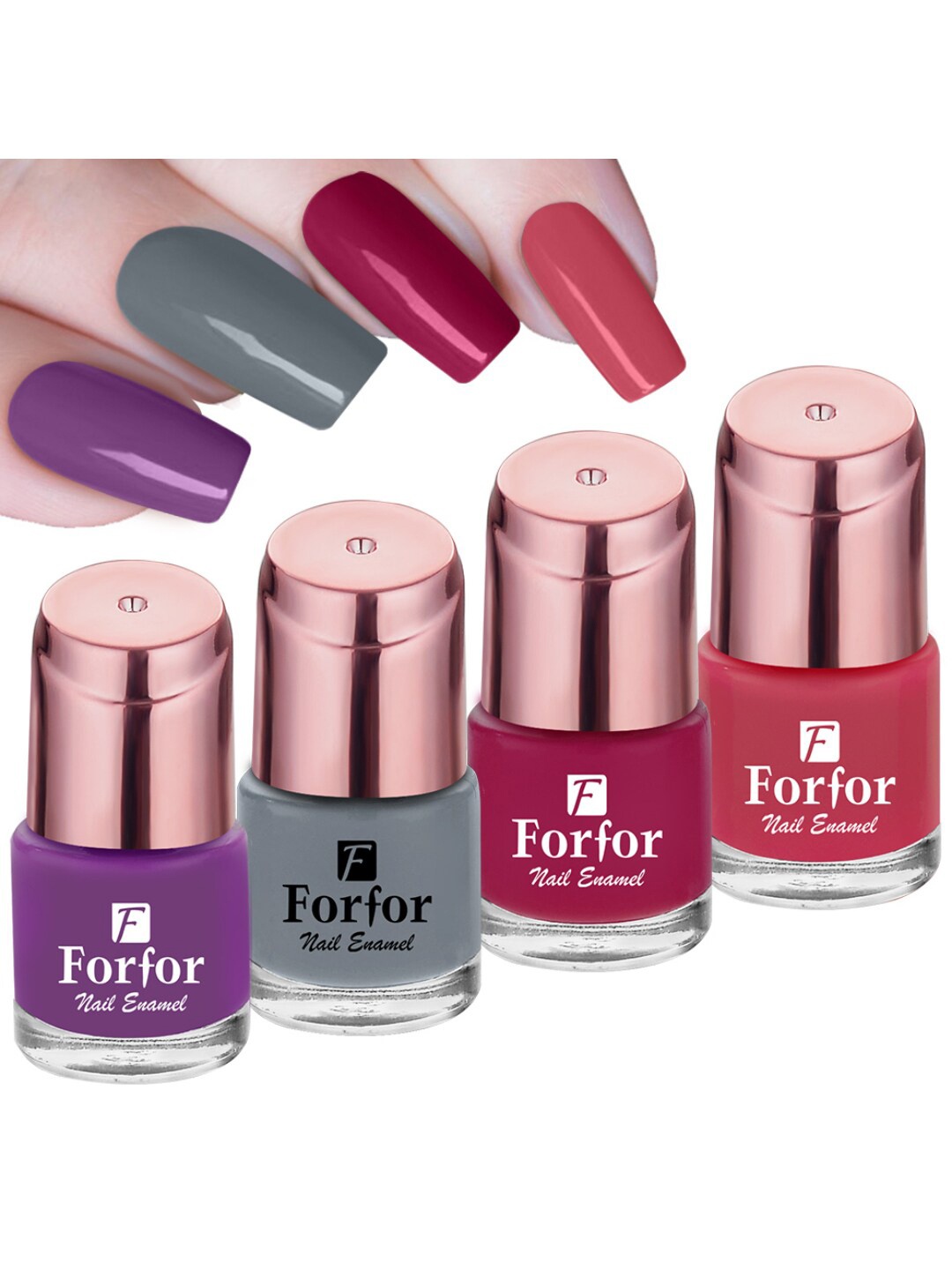 

FORFOR Set Of 4 Perfect Stay Rose Gold Glossy Nail Polish 6ml Each, Multi