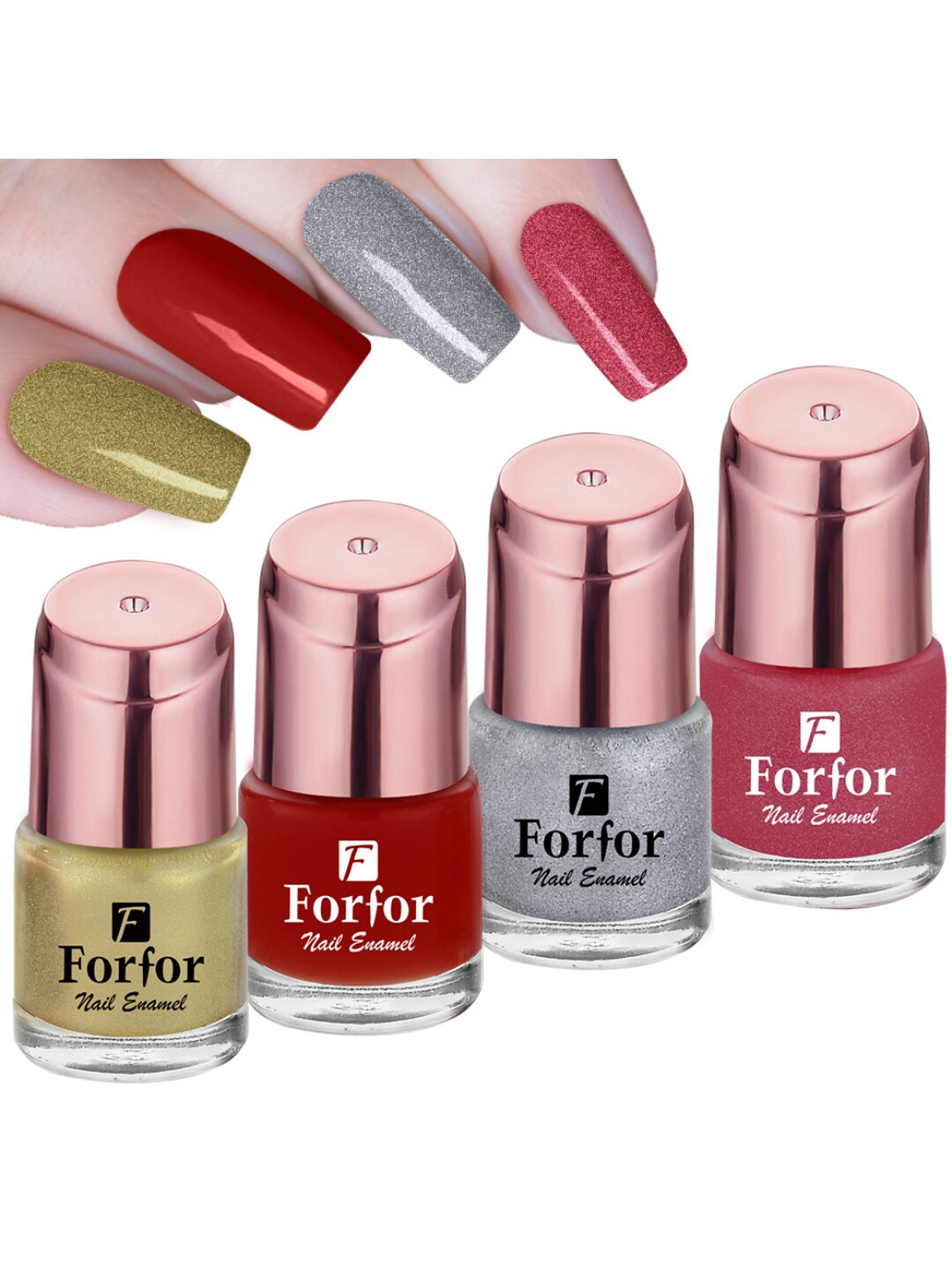 

FORFOR Set Of 4 Perfect Stay Rose Gold Glossy Nail Polish 6ml Each, Multi