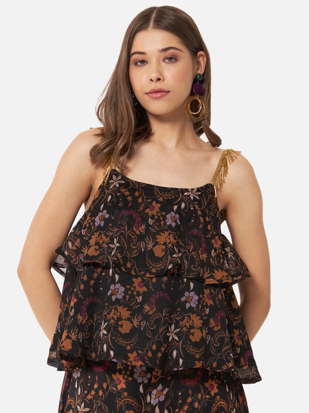 ALL WAYS YOU Floral Printed Layered A-Line Top, Black