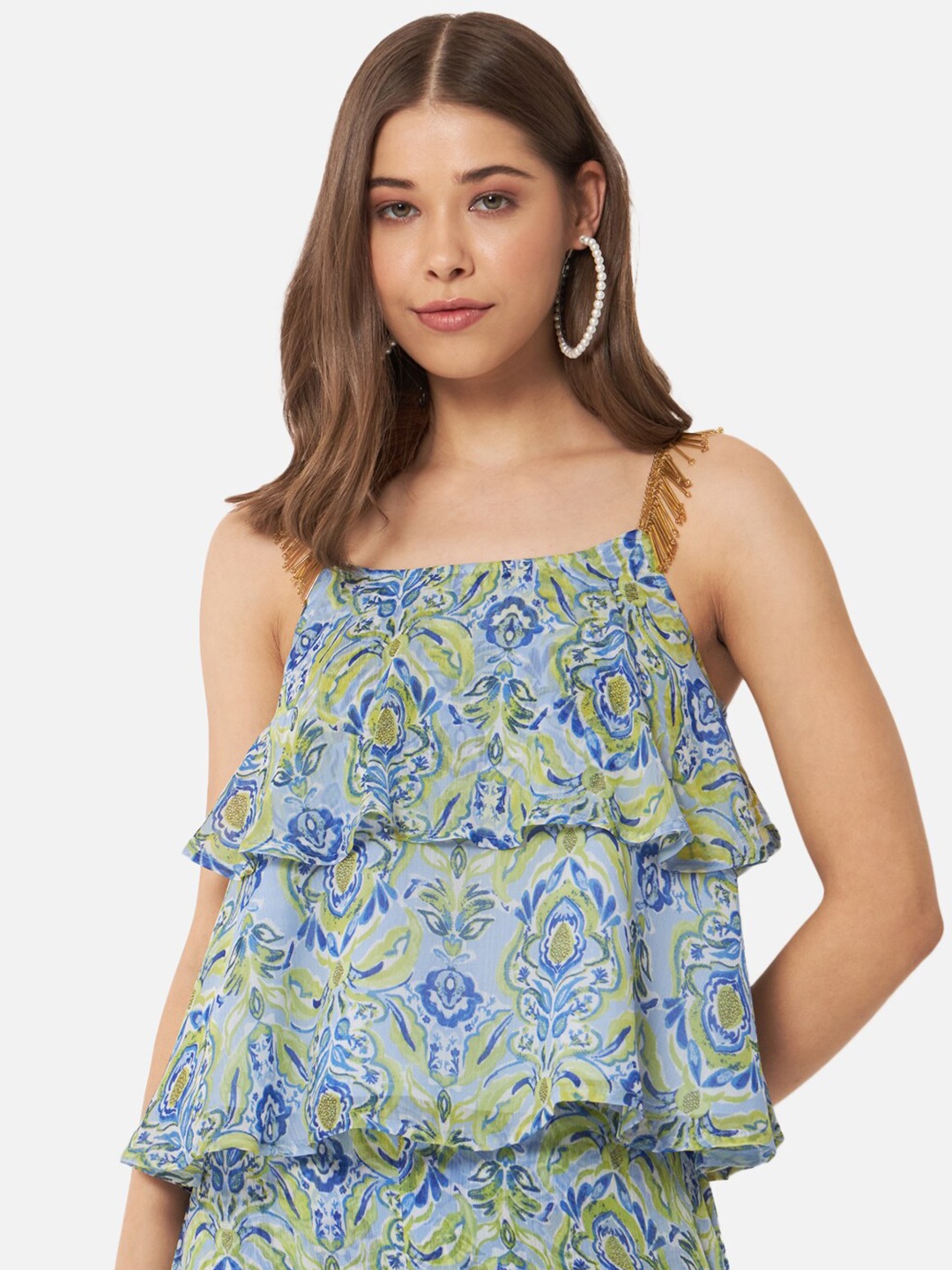 ALL WAYS YOU Ethnic Motifs Printed Layered A-Line Top, Blue