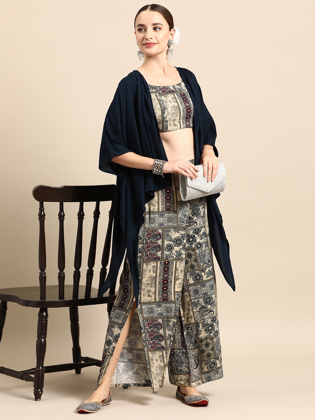 

Anouk Printed Co-Ords with Shrug, Taupe