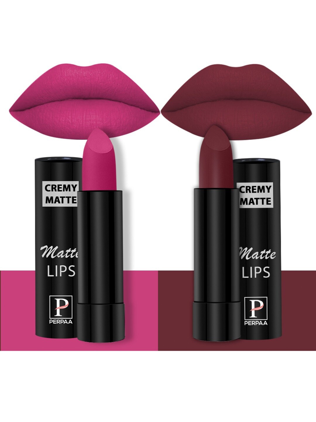 

PERPAA Set of 2 Creamy Matte Bullet Lipstick 3.5g Each - Pink Berry 71 & Cherry Maroon 95