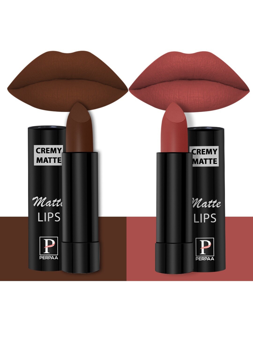 

PERPAA Set of 2 Creamy Matte Bullet Lipstick 3.5g Each - Cocoa Brown 67 & Rust Orange 73