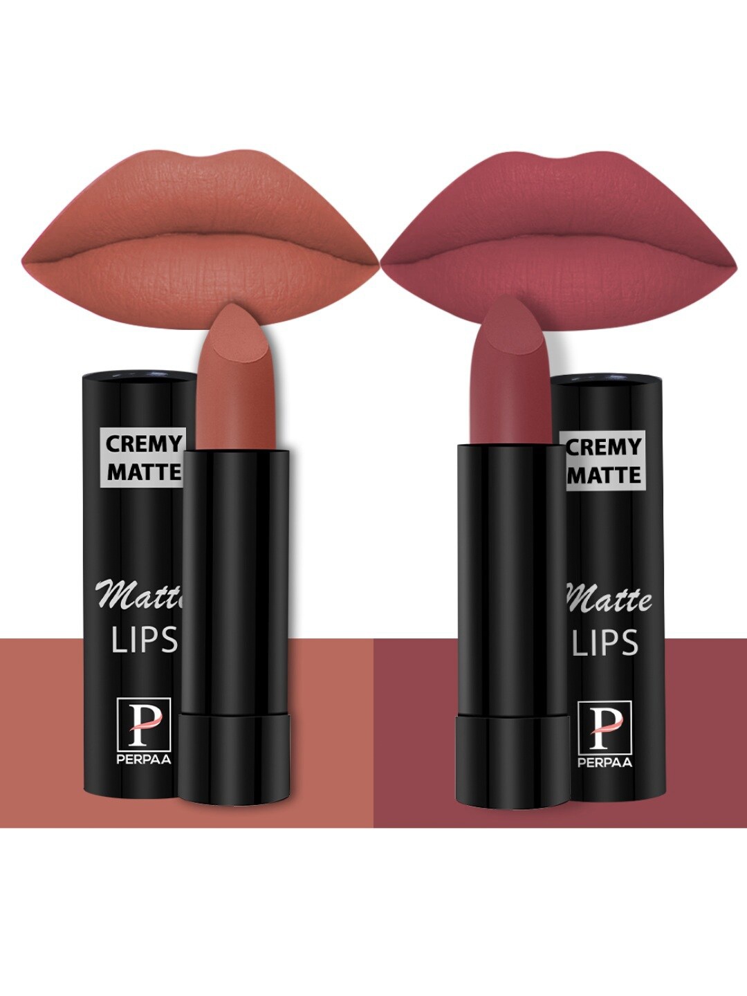 

PERPAA Set Of 2 Creamy Matte Long-Stay Lipstick - Caramel 62 & Brick Red 110, Pink