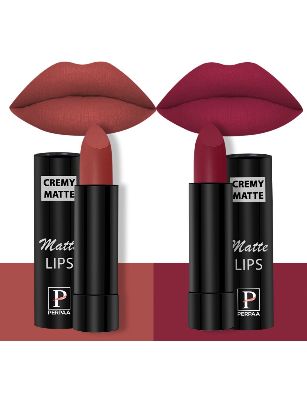 

PERPAA Set Of 2 Cremy Matte Long Stay Lipstick 3.5g Each - Rust Orange 73 - Candy Pink 87, Brown