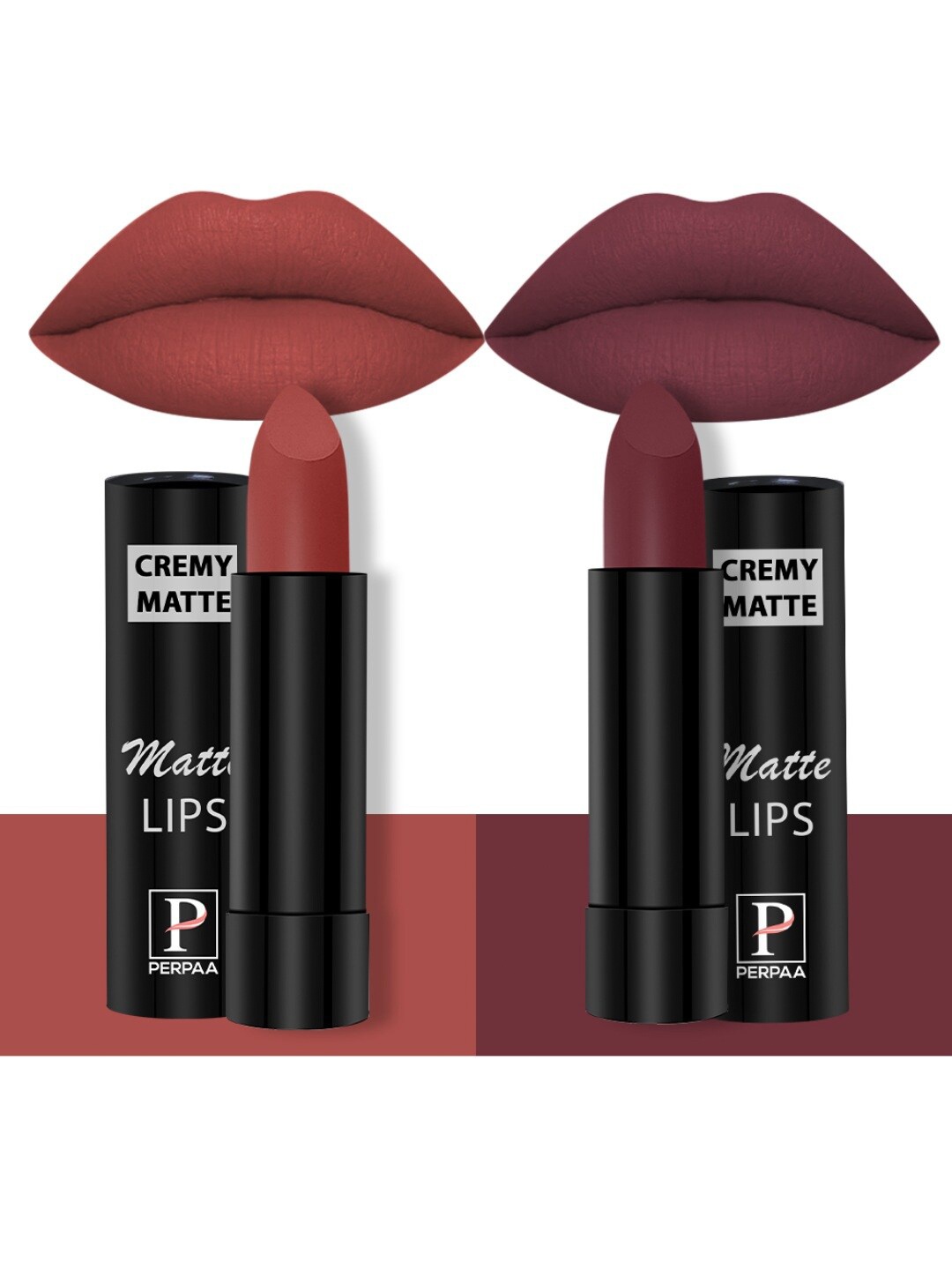 

PERPAA Creamy Matte Set Of 2 Long Stay Intense Lipstick - Rust Orange 73 - Tan Red 80, Brown