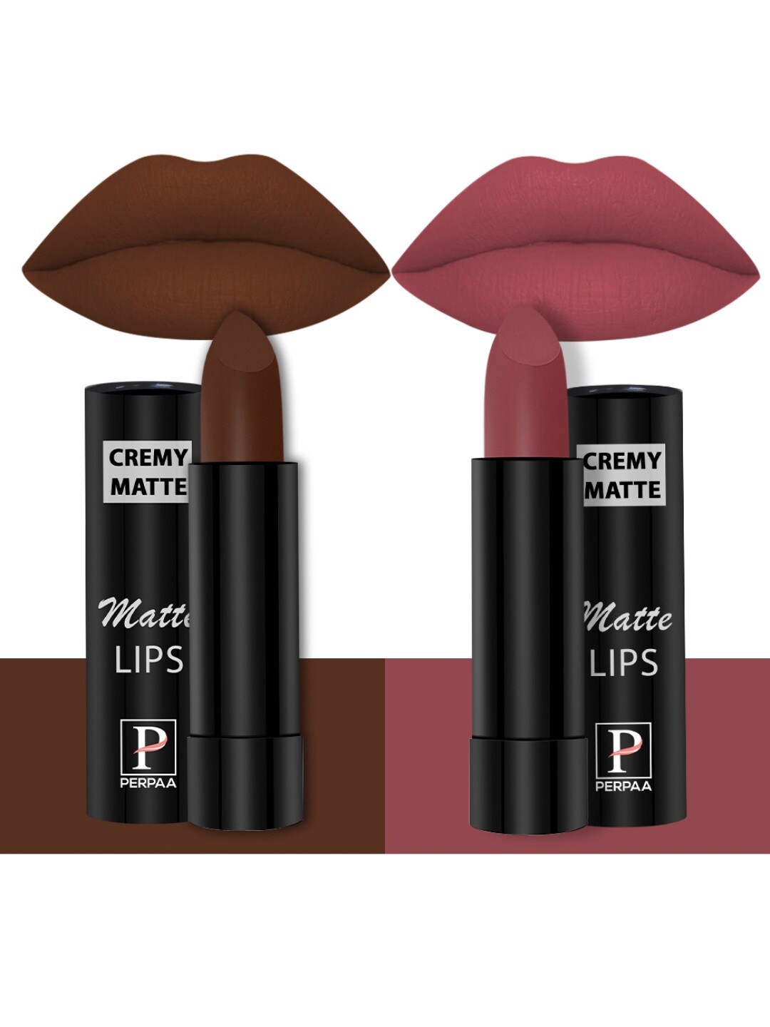 

PERPAA Set of 2 Creamy Matte Long Stay Intense Lipstick - Cocoa Brown 67 & Brick Red 110, Mauve