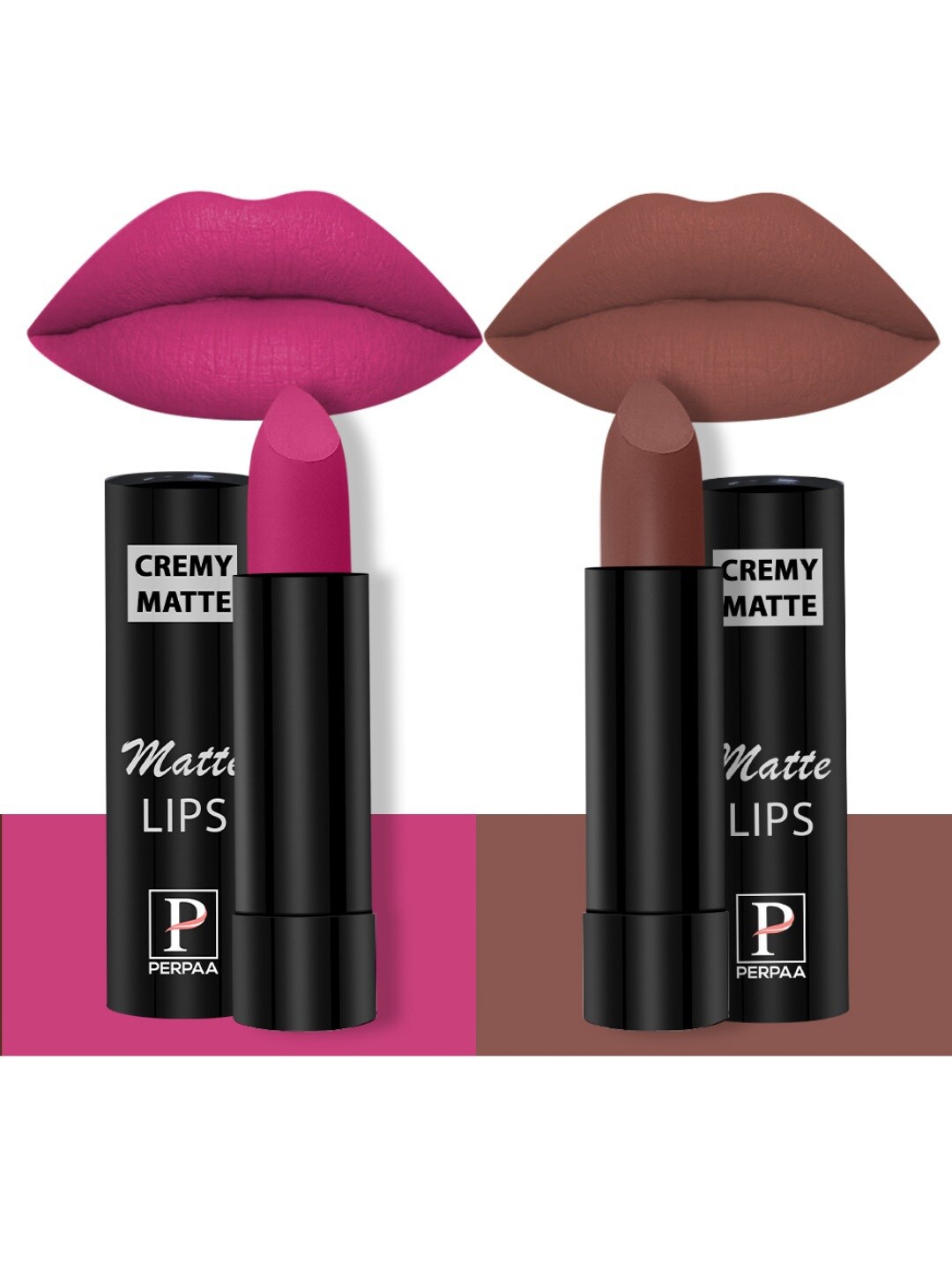 

PERPAA Set Of 2 Creamy Matte Bullet Lipstick - 3.5g Each - Pink Berry 71 - Nude Brown 111, Multi