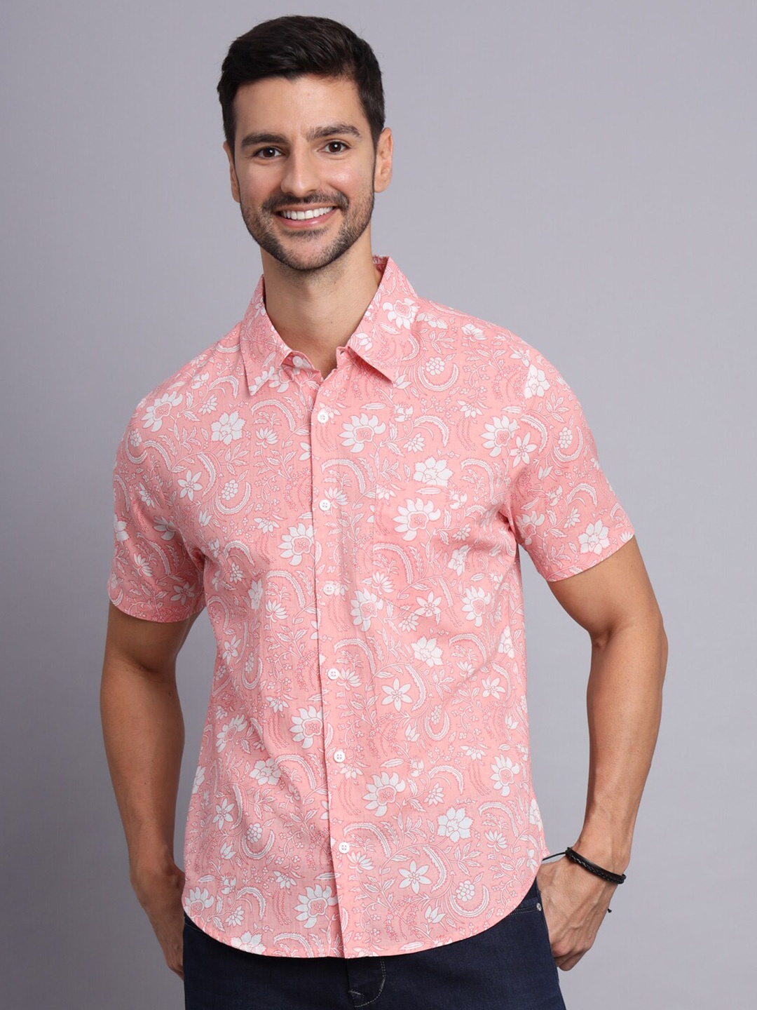 

Sutidora Classic Floral Printed Cotton Casual Shirt, Pink
