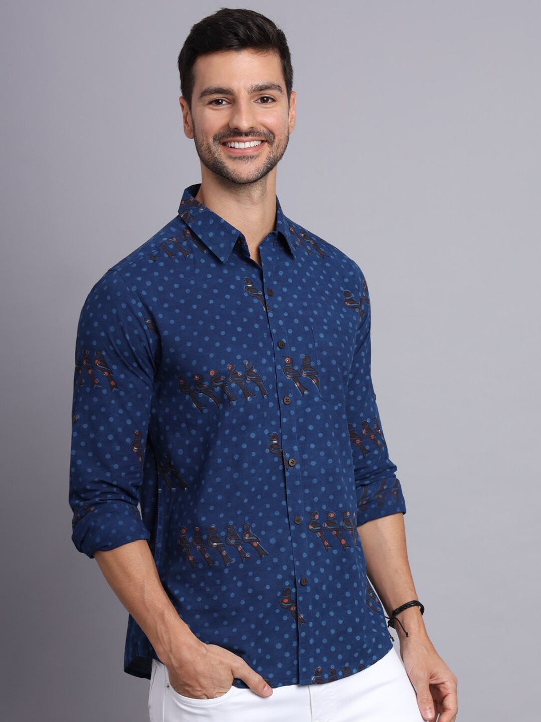 

Sutidora Classic Geometric Printed Cotton Casual Shirt, Blue