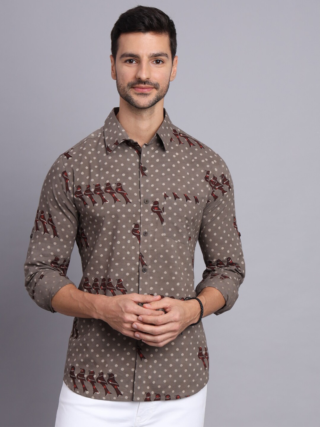 

Sutidora Classic Opaque Geometric Printed Cotton Casual Shirt, Grey