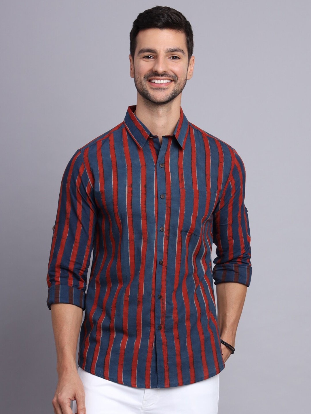 

Sutidora Classic Opaque Striped Cotton Casual Shirt, Blue