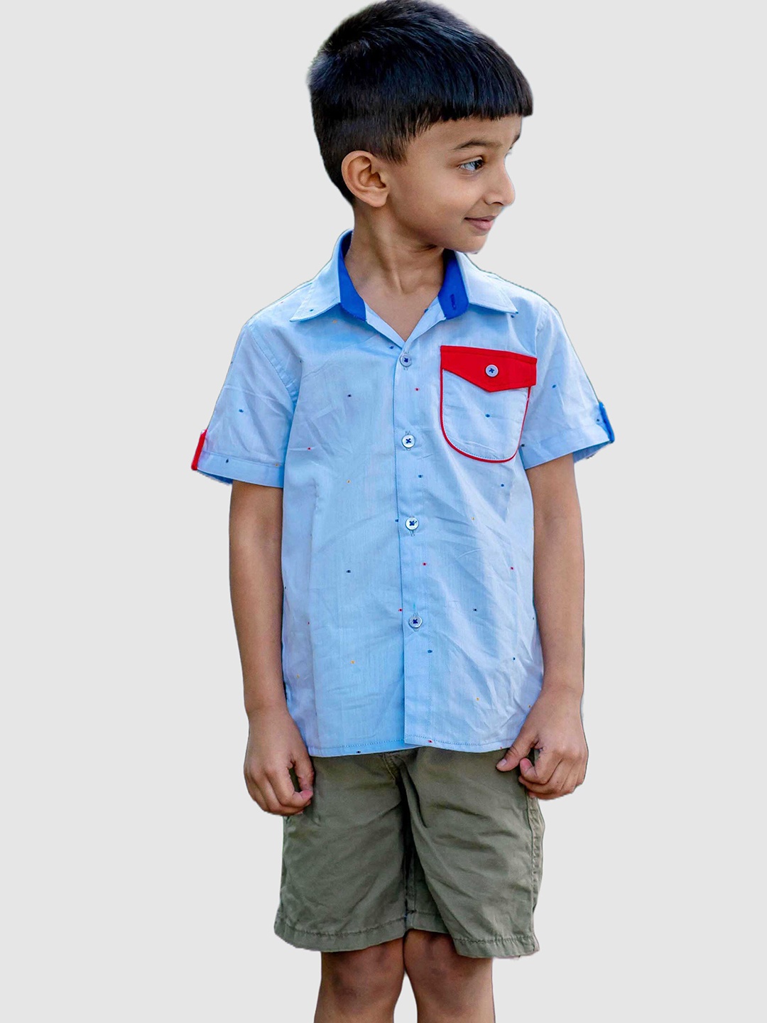 

Little Llama Boys Blue Comfort Self Design Pure Cotton Casual Shirt
