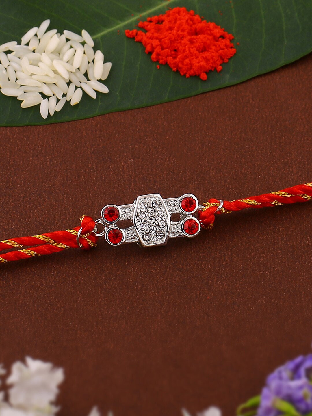 

Estele Rhodium-Plated Crystals-Studded Rakhi, Silver