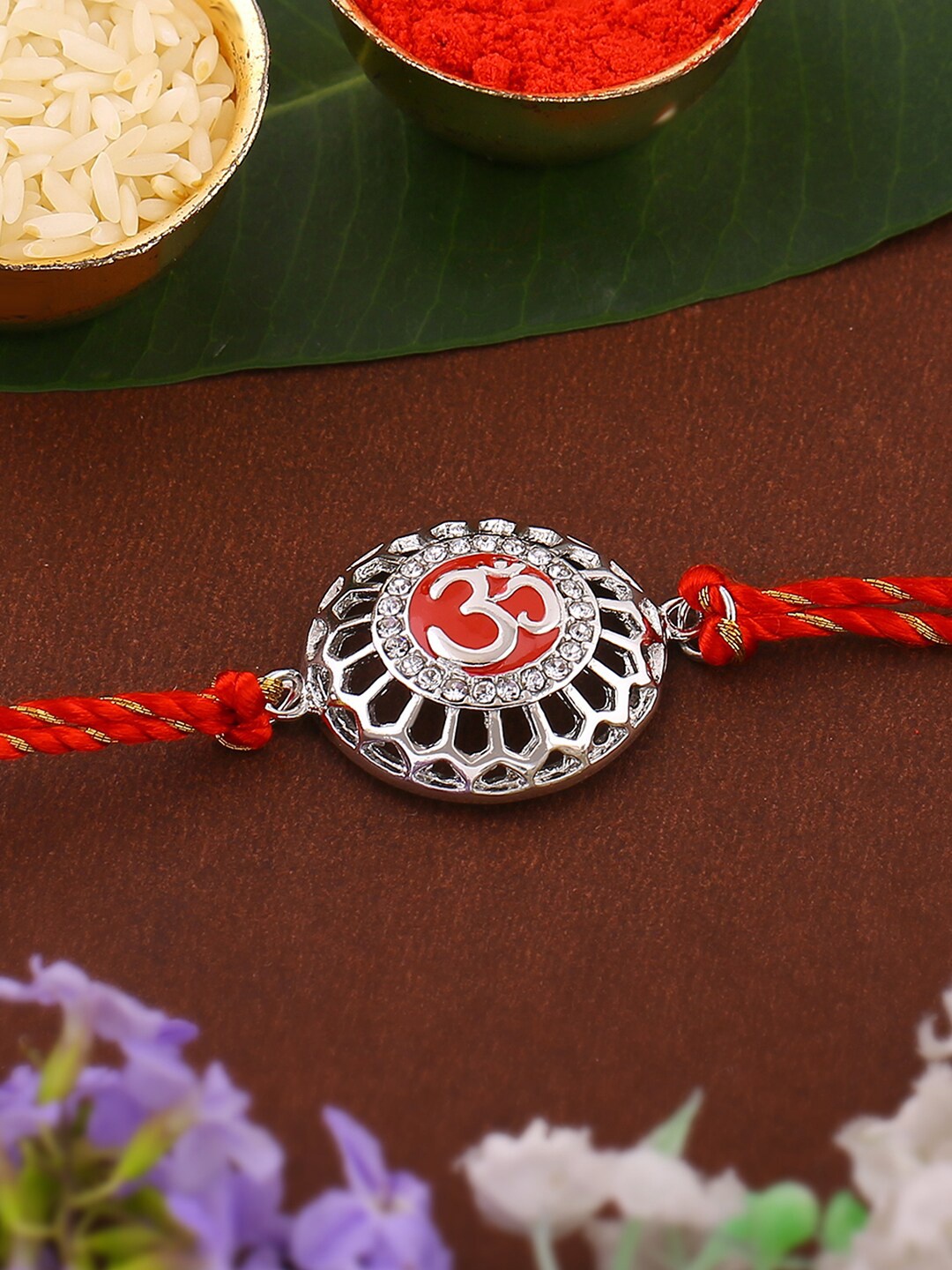 

Estele Rhodium-Plated Crystals-Studded Thread Rakhi, Silver