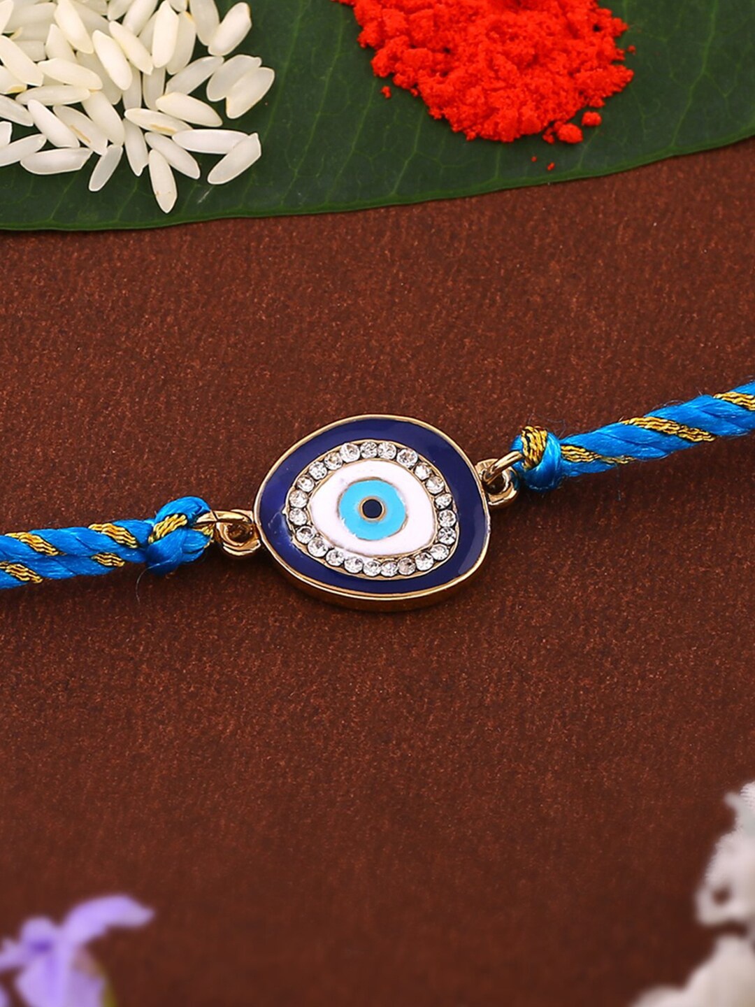 

Estele Stone-Studded Evil Eye Charm Rakhi, Gold