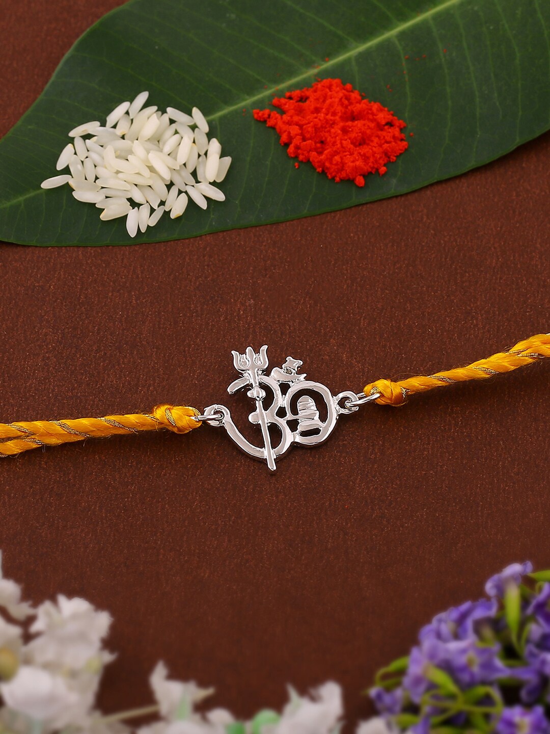 

Estele Rhodium-Plated Om Charm Rakhi, Silver