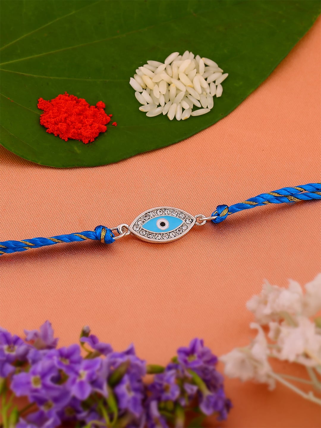 

Estele Rhodium-Plated Crystal-Studded Evil Eye Rakhi, Silver