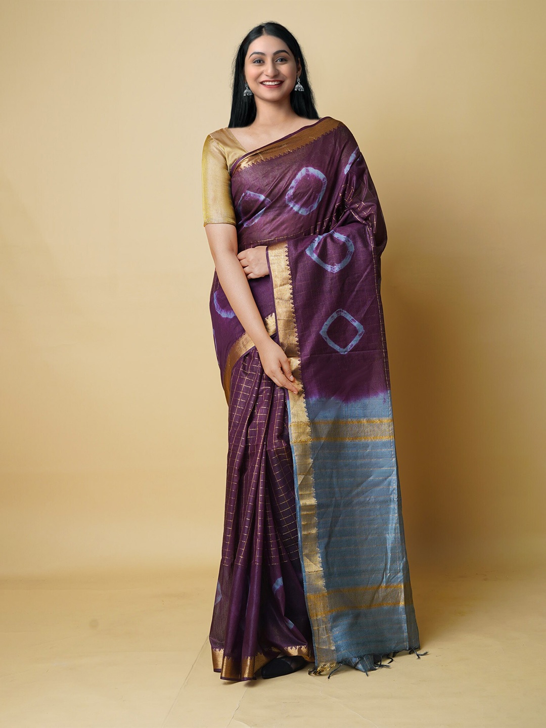 

Unnati Silks Tie and Dye Zari Detailed Silk Cotton Saree, Purple