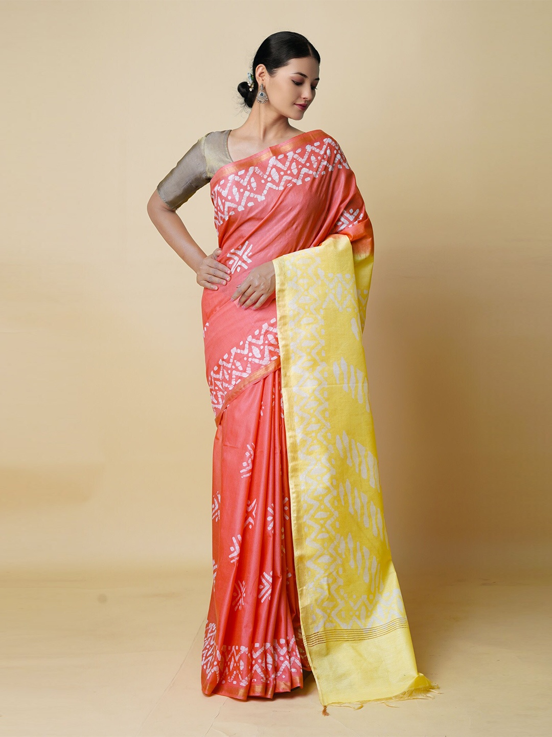 

Unnati Silks Ethnic Motifs Zari Silk Cotton Chanderi Saree, Red