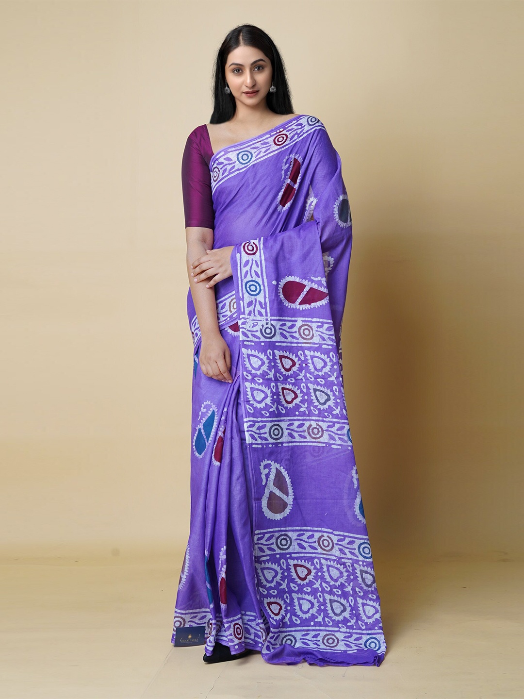 

Unnati Silks Ethnic Motifs Printed Pure Cotton Chanderi Saree, Purple